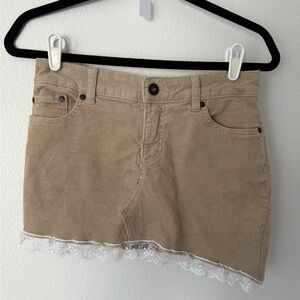 St. John's Bay Tan Corduroy Mini Skirt with White Lace Hem